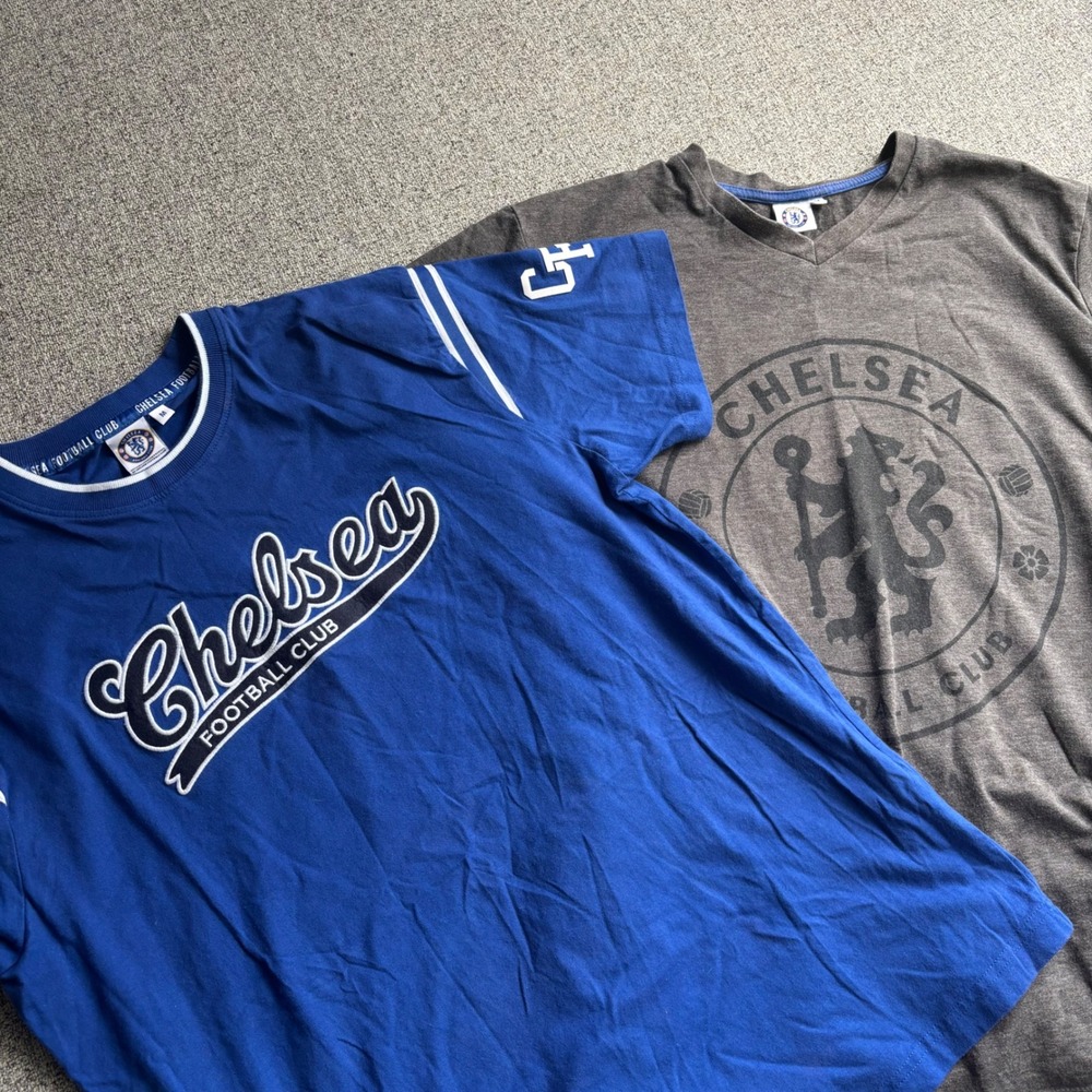 Chelsea FC T-Shirt Lot Mens M Blue Grey Football Club Graphic Tee Soccer 2 Pack‎